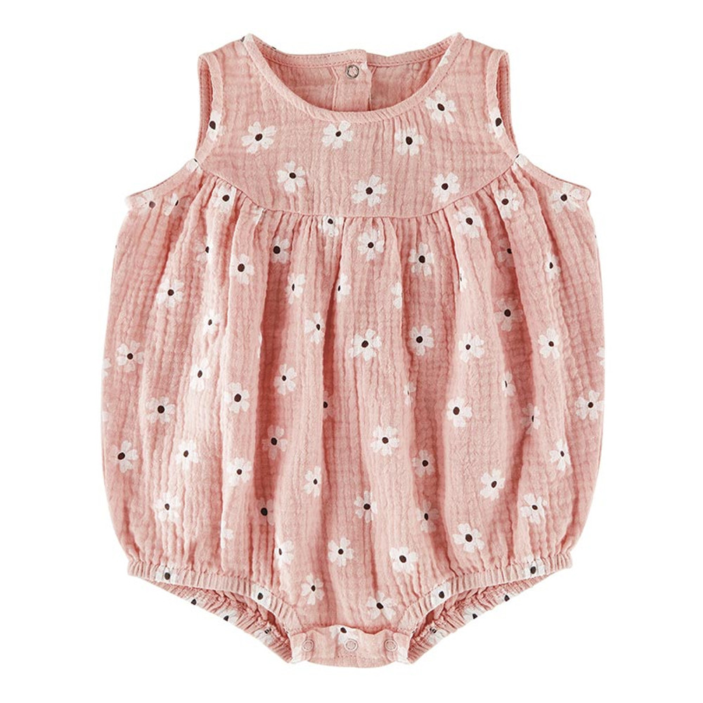 P2702-12 Sleeveless Bubble Romper, Pink Floral - 6-12 Months