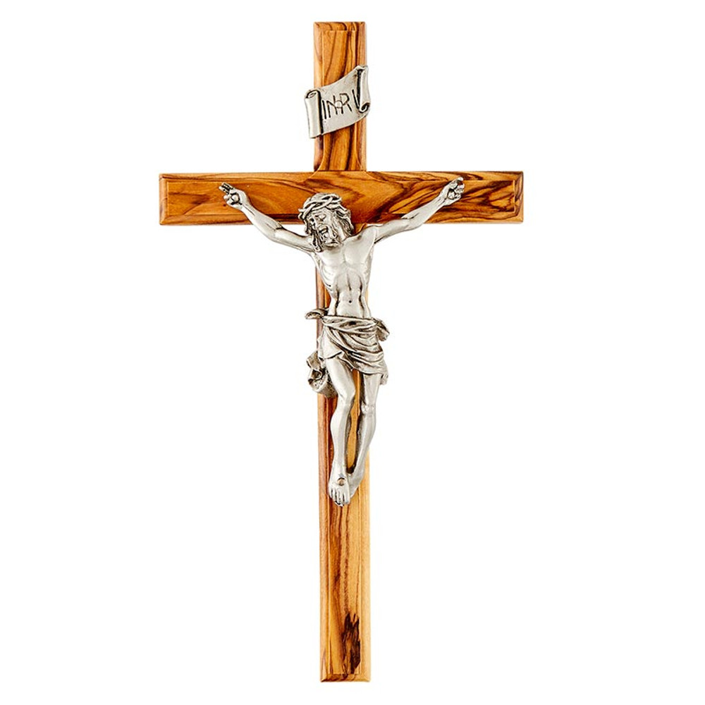 JC-4108-E 8 in. Beveled Edge Olive Wood Crucifix
