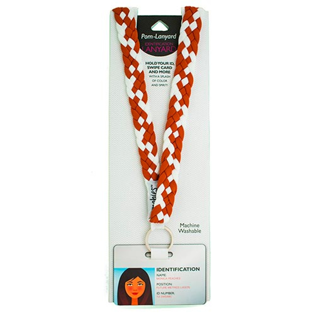 P49306 Braided Lanyard, Burnt Orange & White