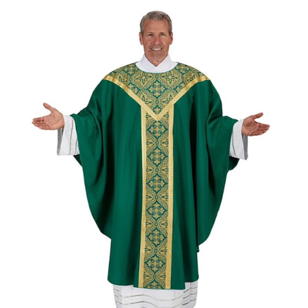G4047GRN Taormina Collection Chasuble with Inner Stole - Green