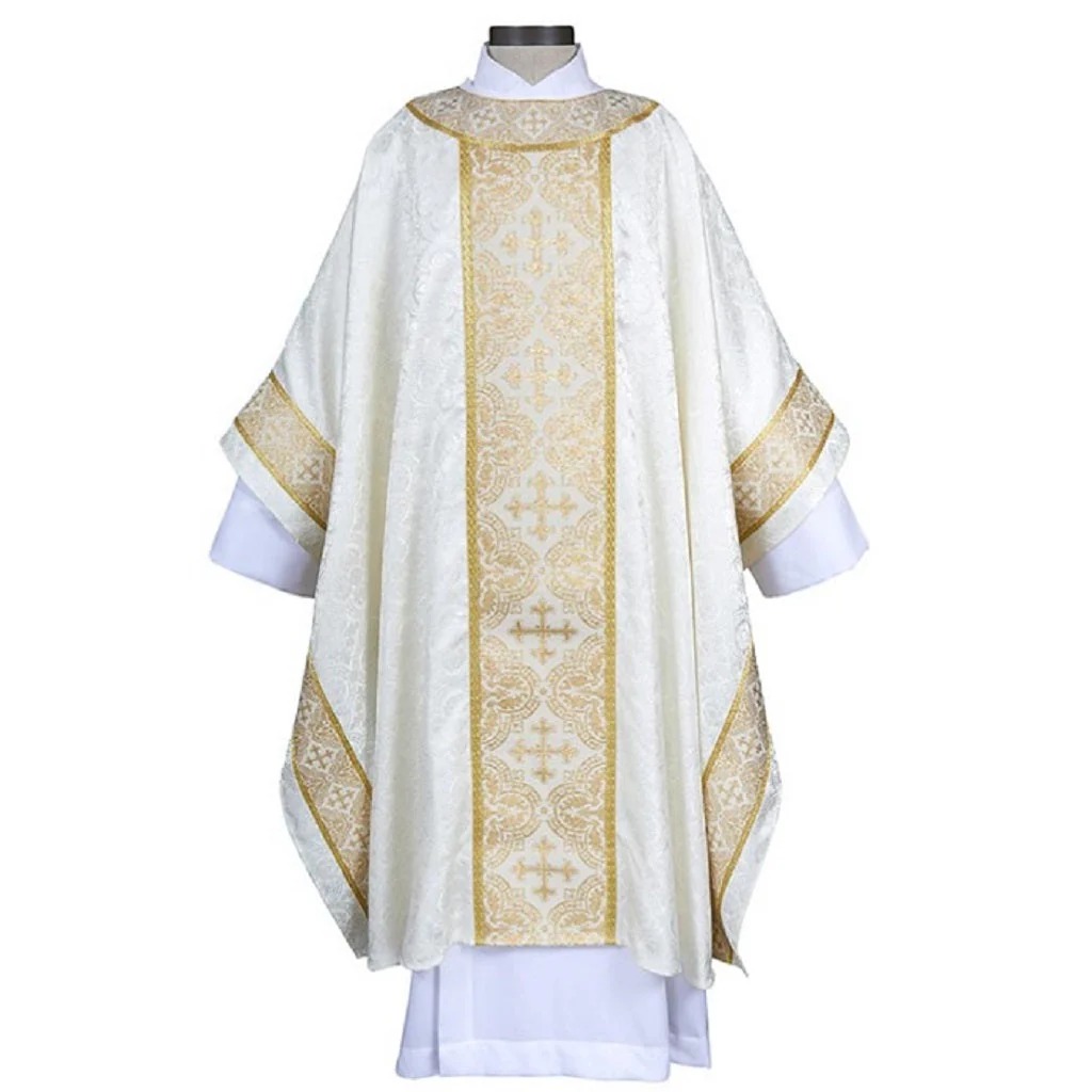 J0111IVY Excelsis Collection Monastic Chasuble with Inner Stole - Ivory