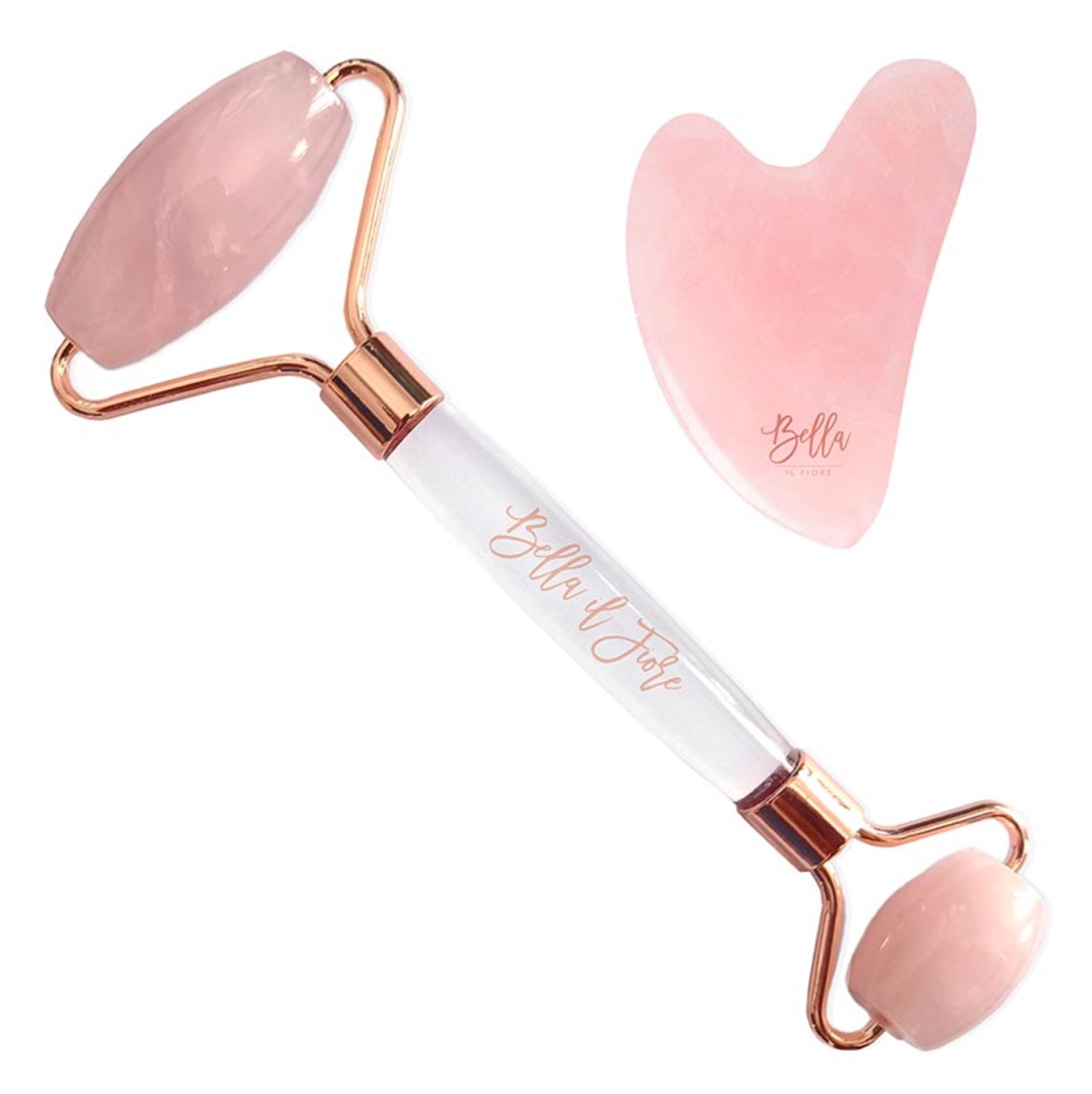 Picture of Bella Apparel Q-SET Rose Quartz Roller & Gua Sha Stone Tool Kit
