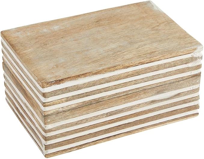 Picture of 47th & Main DMR228 Matte White Stripe Carved Wooden Box