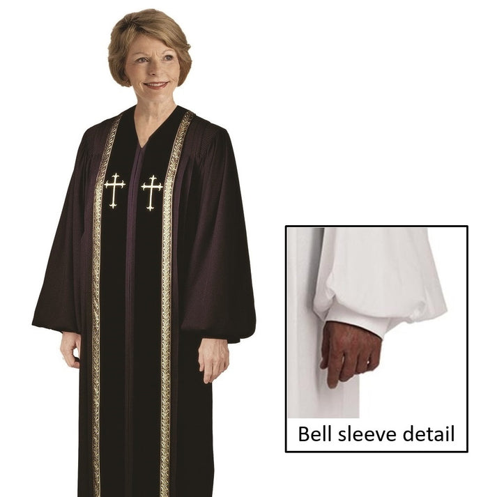 Picture of Christian Brands H-93FBLKHF591 Murphy RT Wesley Collection Embroidered Pulpit Robe for Women&#44; Black - Size HF591 - Height 5 ft. 8 in. - Chest 45 in.