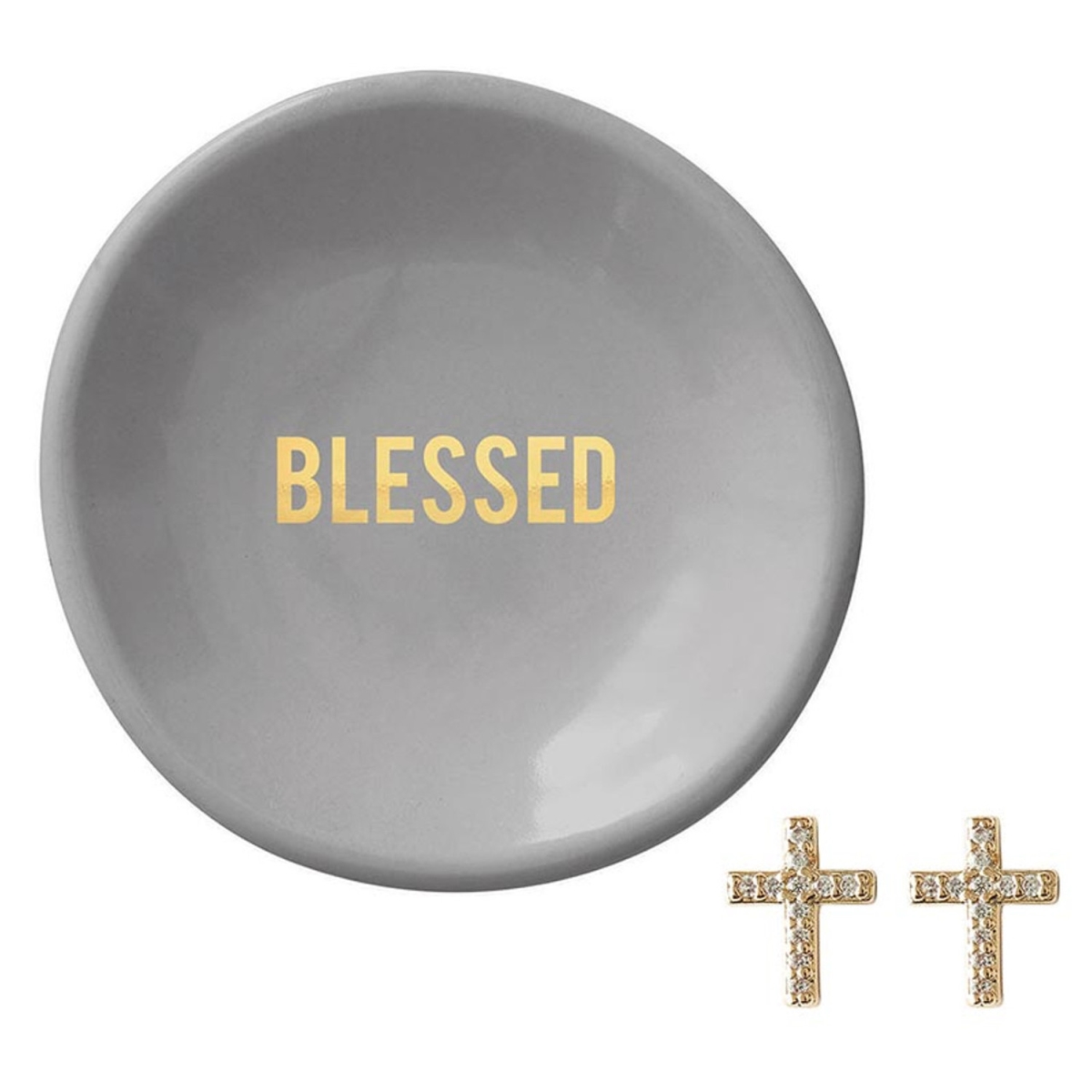 L1829 Ceramic Ring Dish Tray & Earrings, Blessed