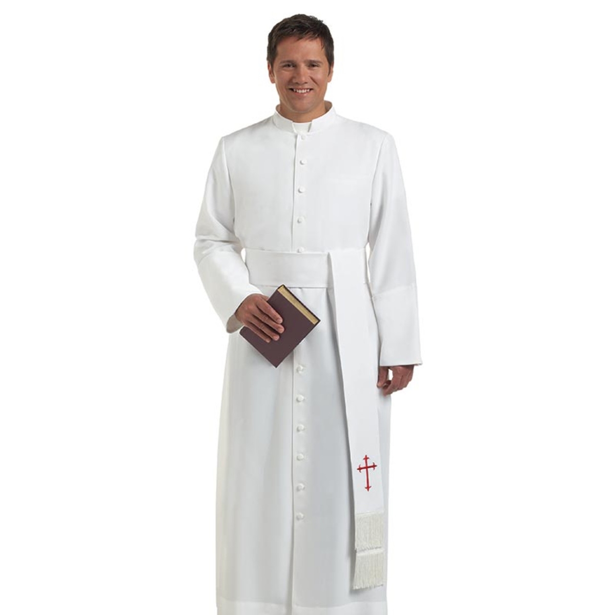 Picture of Christian Brands H-101HM543 Full Button Front Closure Carlisle Cassock&#44; White Viva - Size HM543 - Height 6 ft. 4 in. - Chest 49 in.