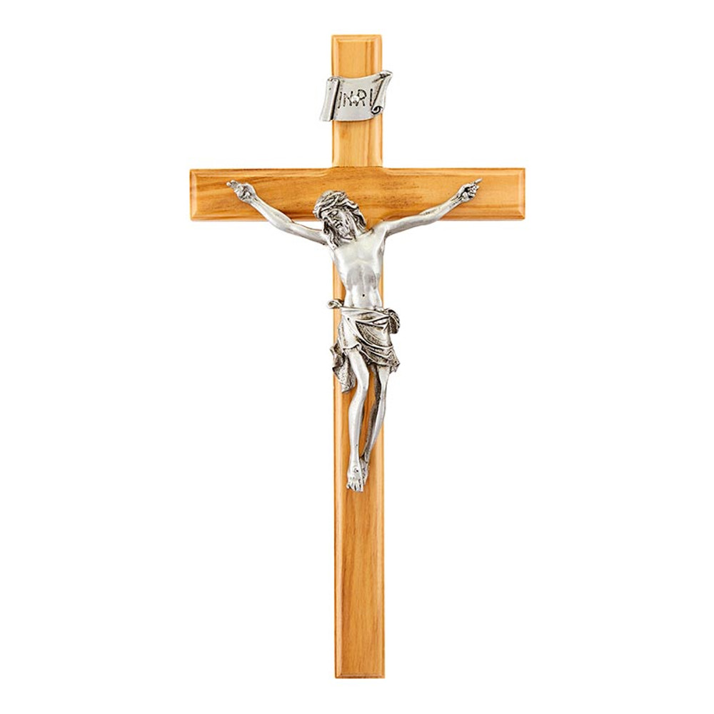JC-4110-E 10 in. Beveled Edge Olive Wood Crucifix