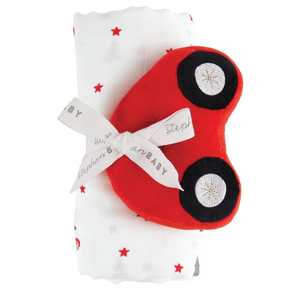Picture of Stephan Baby P6714 45 in. Square Swaddle Blanket - Plush Car Rattle