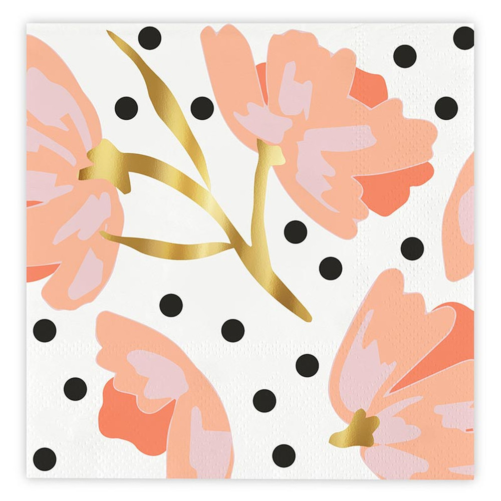 R1728 Foil Square Beverage Napkins - Blush Floral