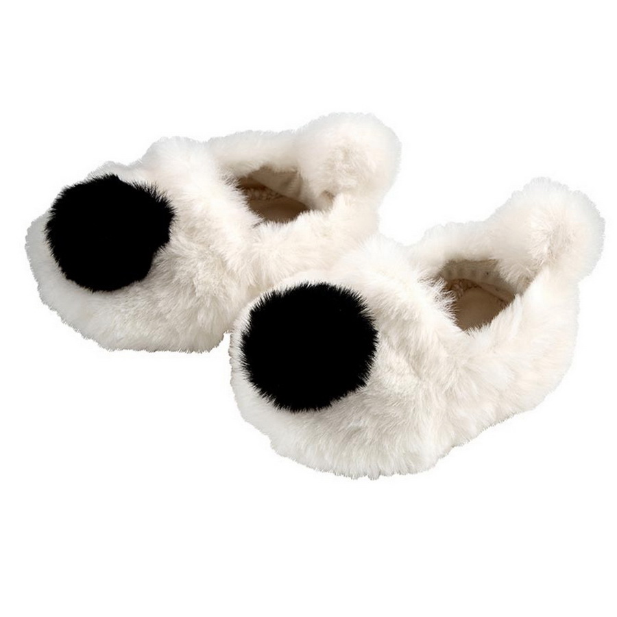 R1544 Stephan Baby Plush Slippers - Ivory & Black - 0-9 Months
