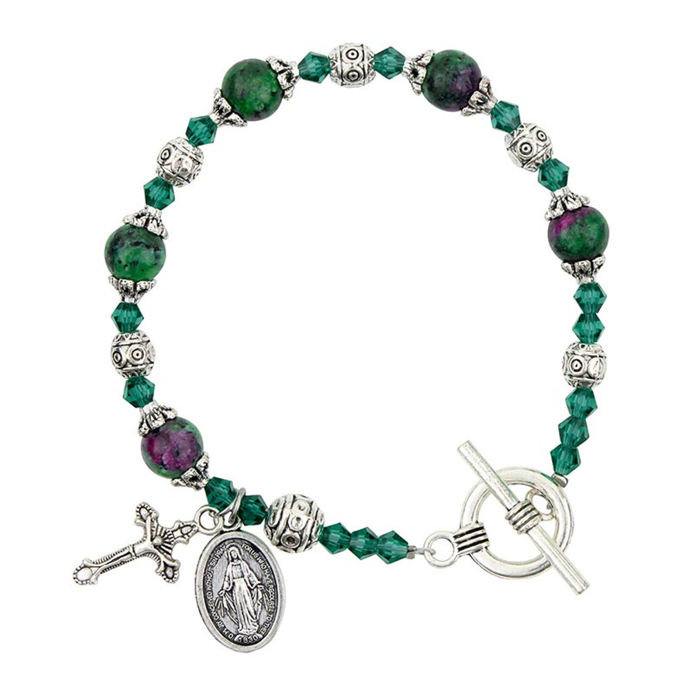 R2123 Emerald Madonna Del Parto Rosary Bracelet
