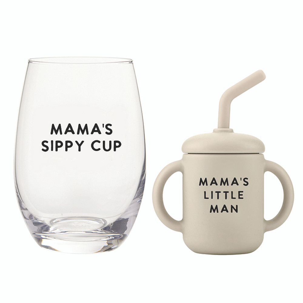 Picture of Christian Brands R1496 Wine Glass & Sippy Cup Set - Mama & Lil Man
