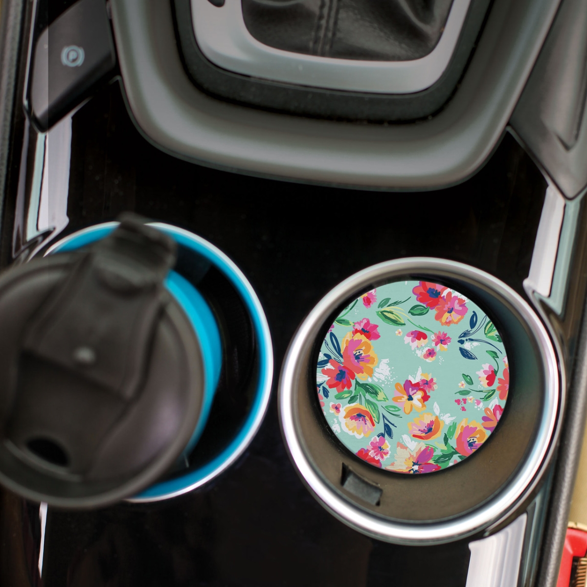 CSTS0650 2.75 in. Green Flowers Ceramic Car Coaster