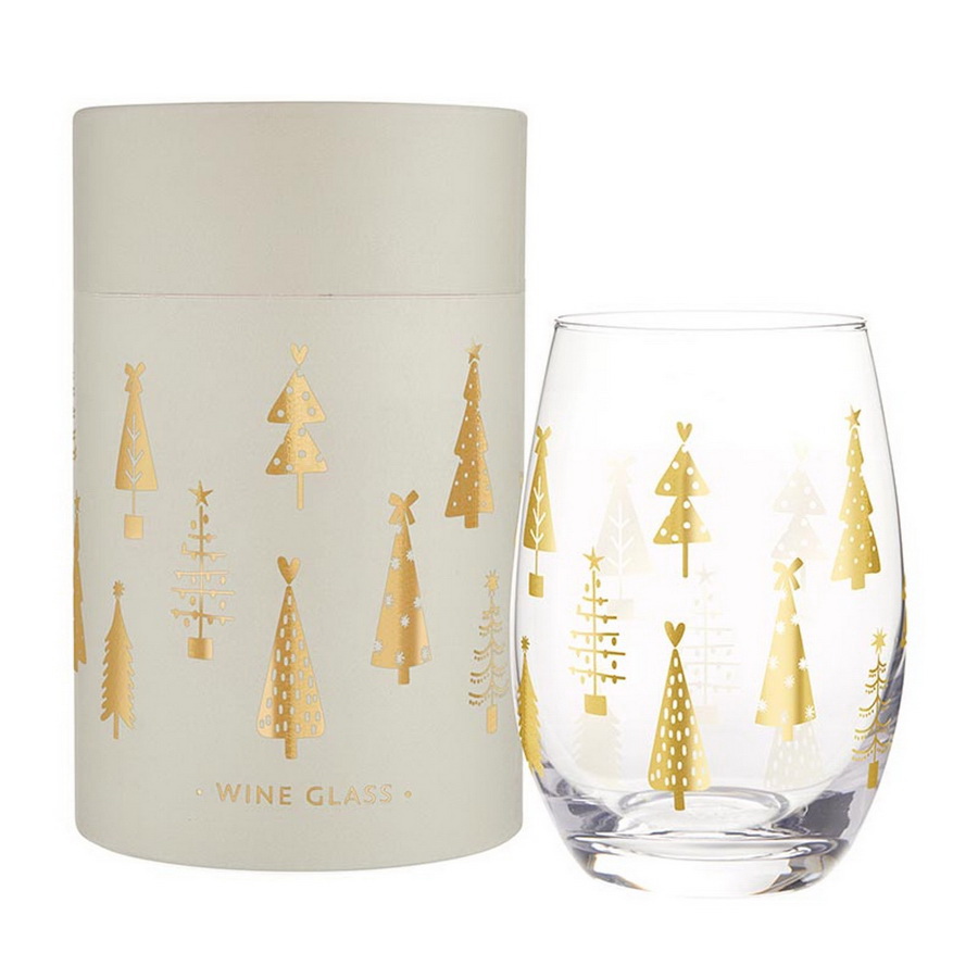 Picture of Christian Brands R0270 Holiday Stemless Wine Glass - Gold Trees