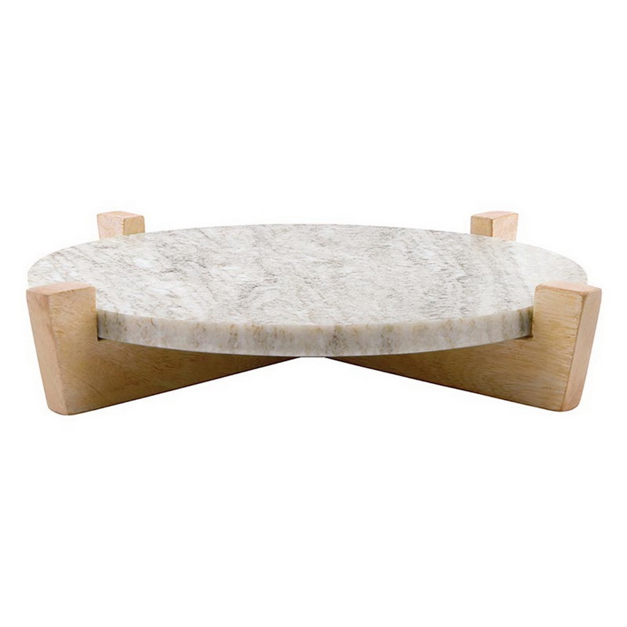 R0178 Beige Marble & Natural Wood Stand