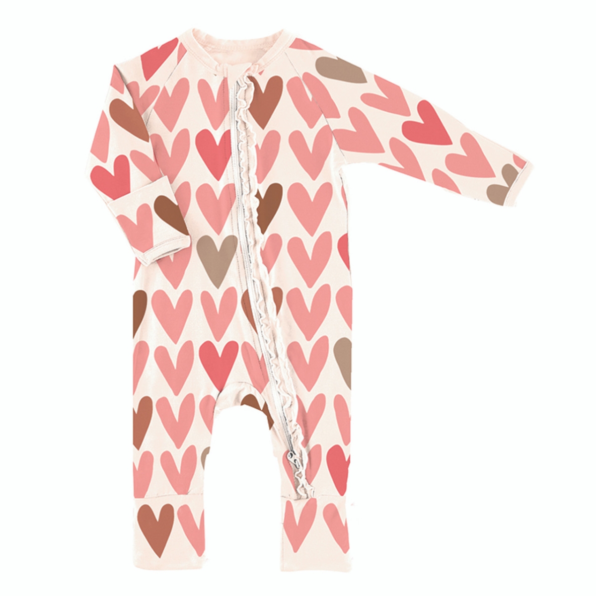 R1428-9 Cozy Romper with Ruffles for Babies, Hearts - 6-9 Months