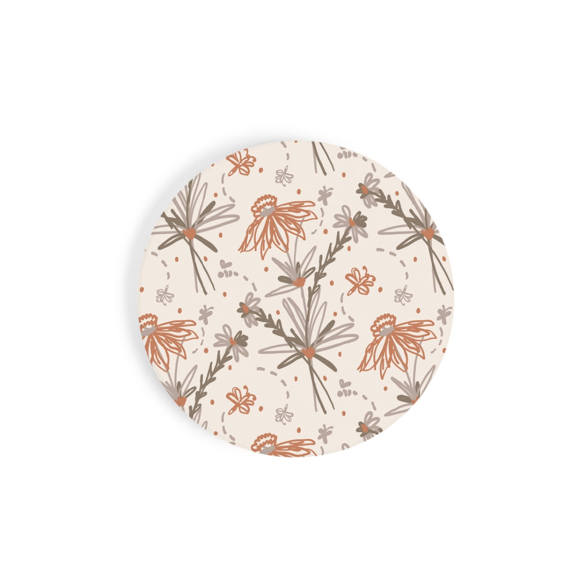 CSTS0931 2.75 in. Beige Floral Ceramic Car Coaster