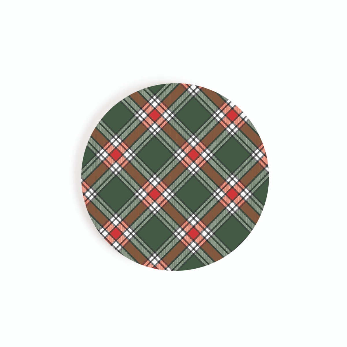 CST0804 2.75 in. Green Plaid Ceramic Car Coaster