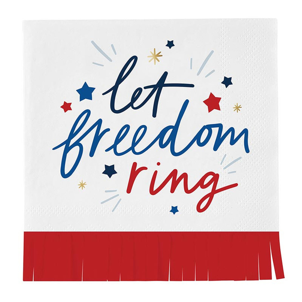 R1757 Foil Square Fringe Napkins - Freedom