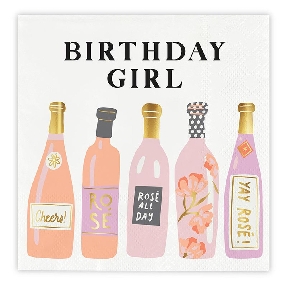 R1721 Foil Scalloped Beverage Napkins - Birthday Babe