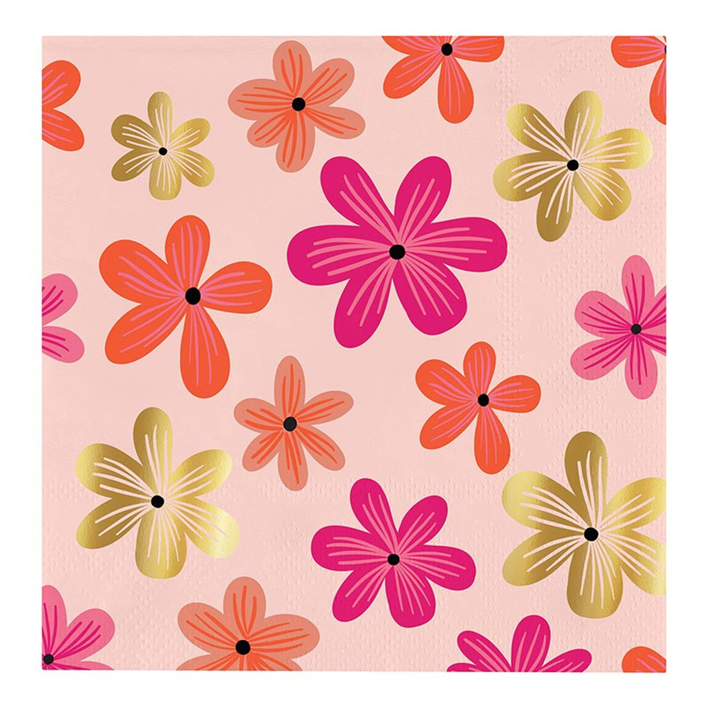 R1847 Foil Square Beverage Napkins - Pink Floral