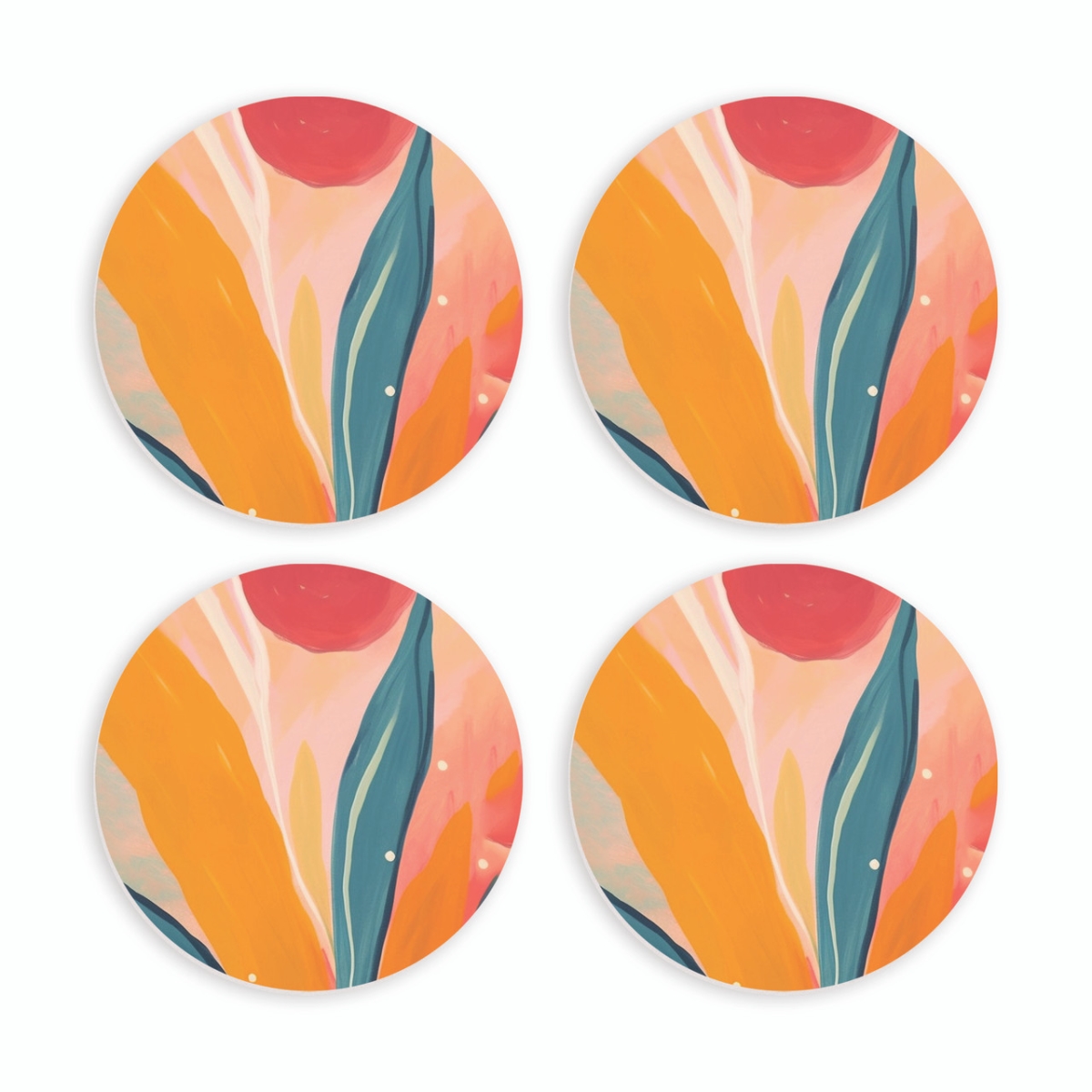 Picture of Christian Brands COCP0090 4 in. Abstract Leaf Ceramic Round Coaster Set&#44; Pack of 4