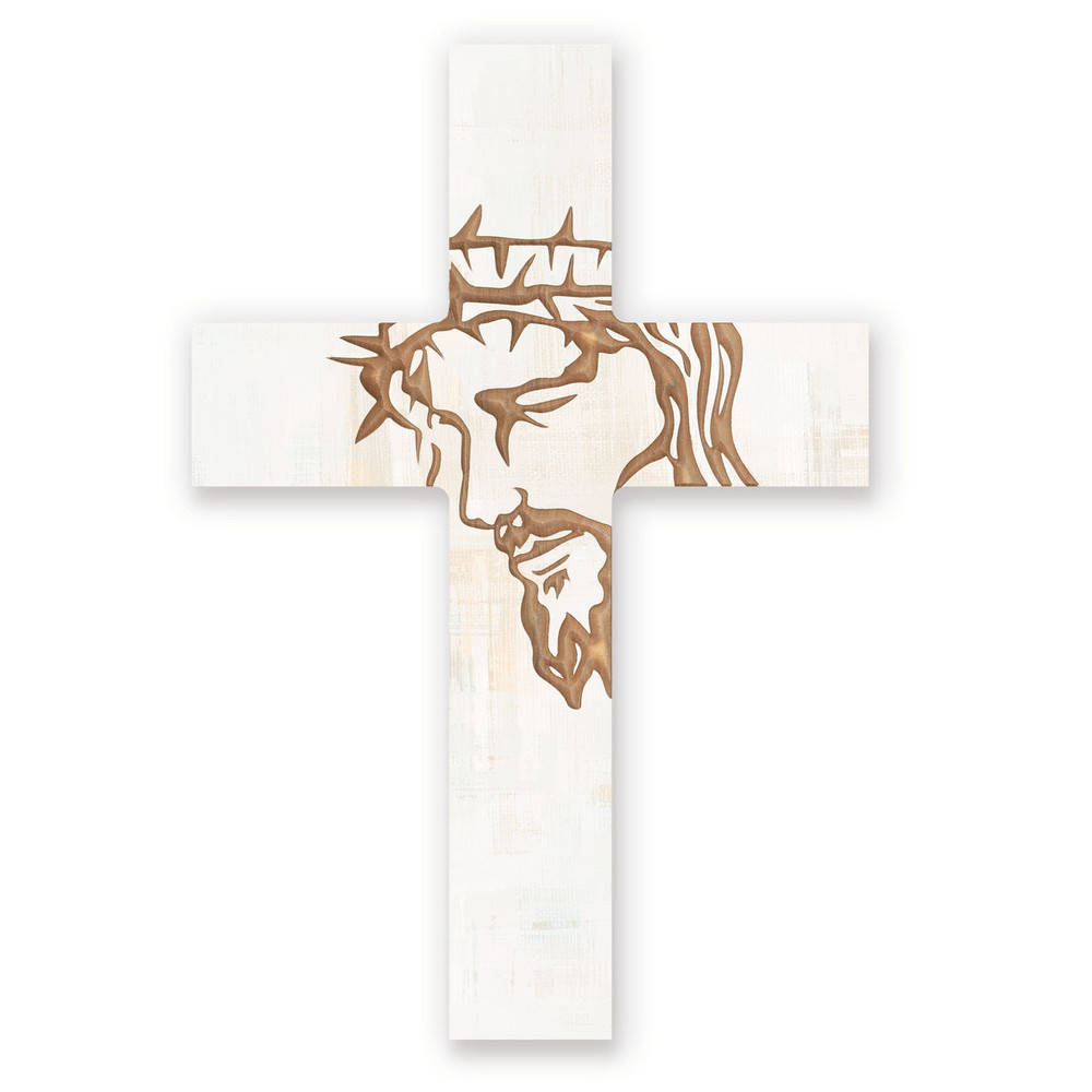 CRO0300 10.75 x 16 in. Carved White Cross - Jesus