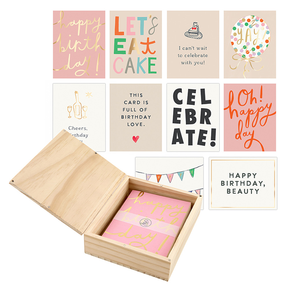 R1550 Greeting Card Set with Wood Box - Birthday