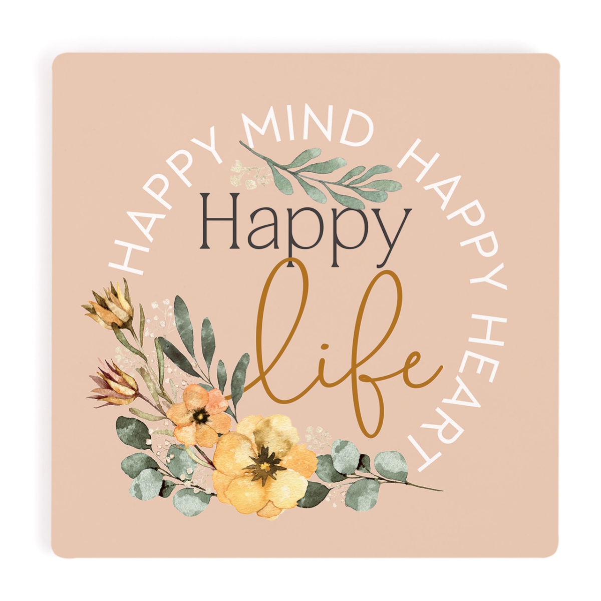COA1851 4 x 4 in. Happy Mind Ceramic Coaster