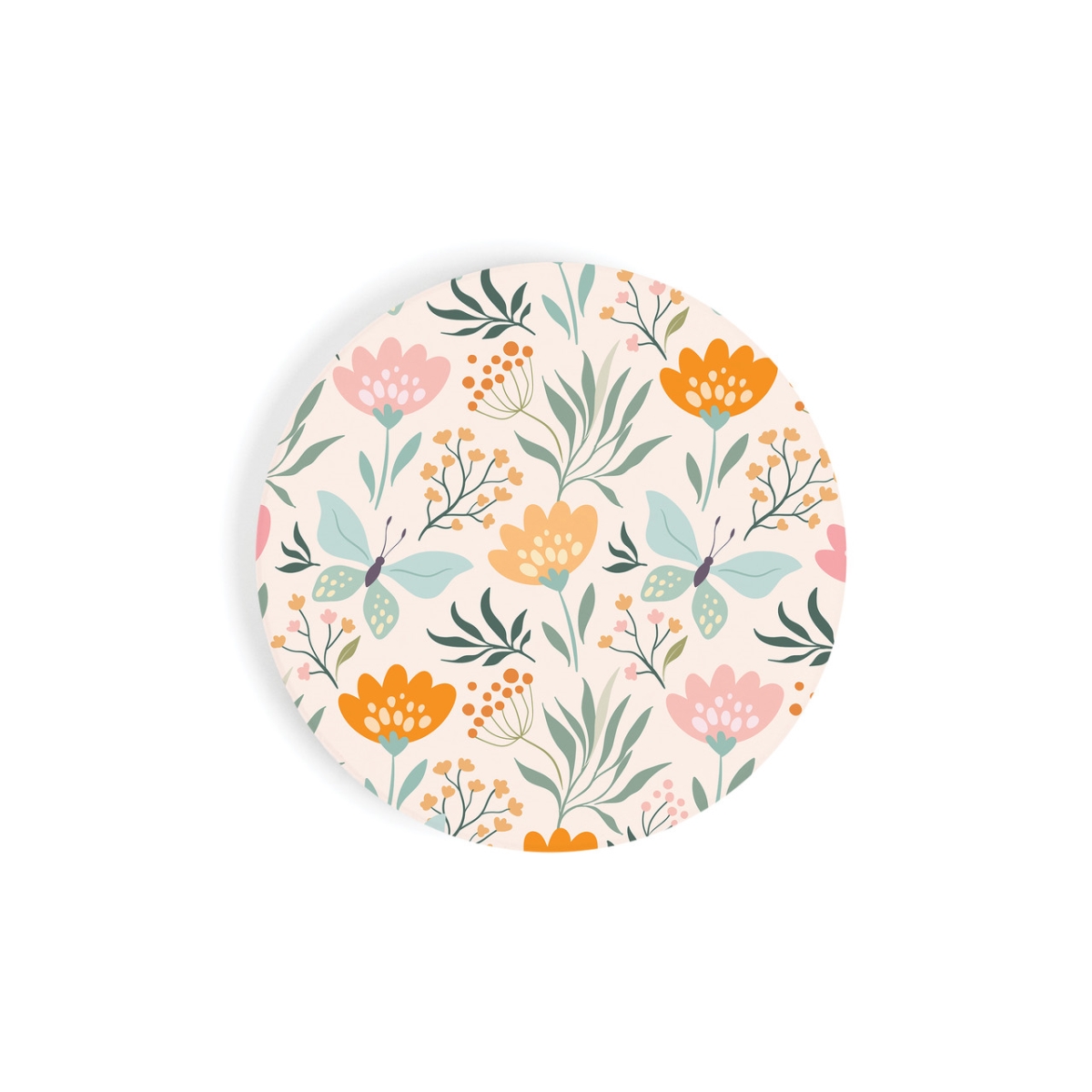 CSTS0902 2.75 in. White Floral Ceramic Car Coaster