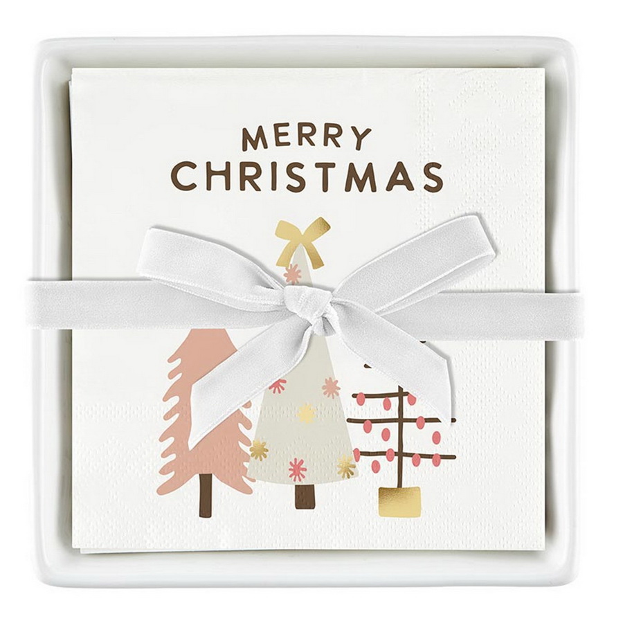 Picture of Christian Brands R0312 Ceramic Tray & Napkins - Blush Merry Christmas