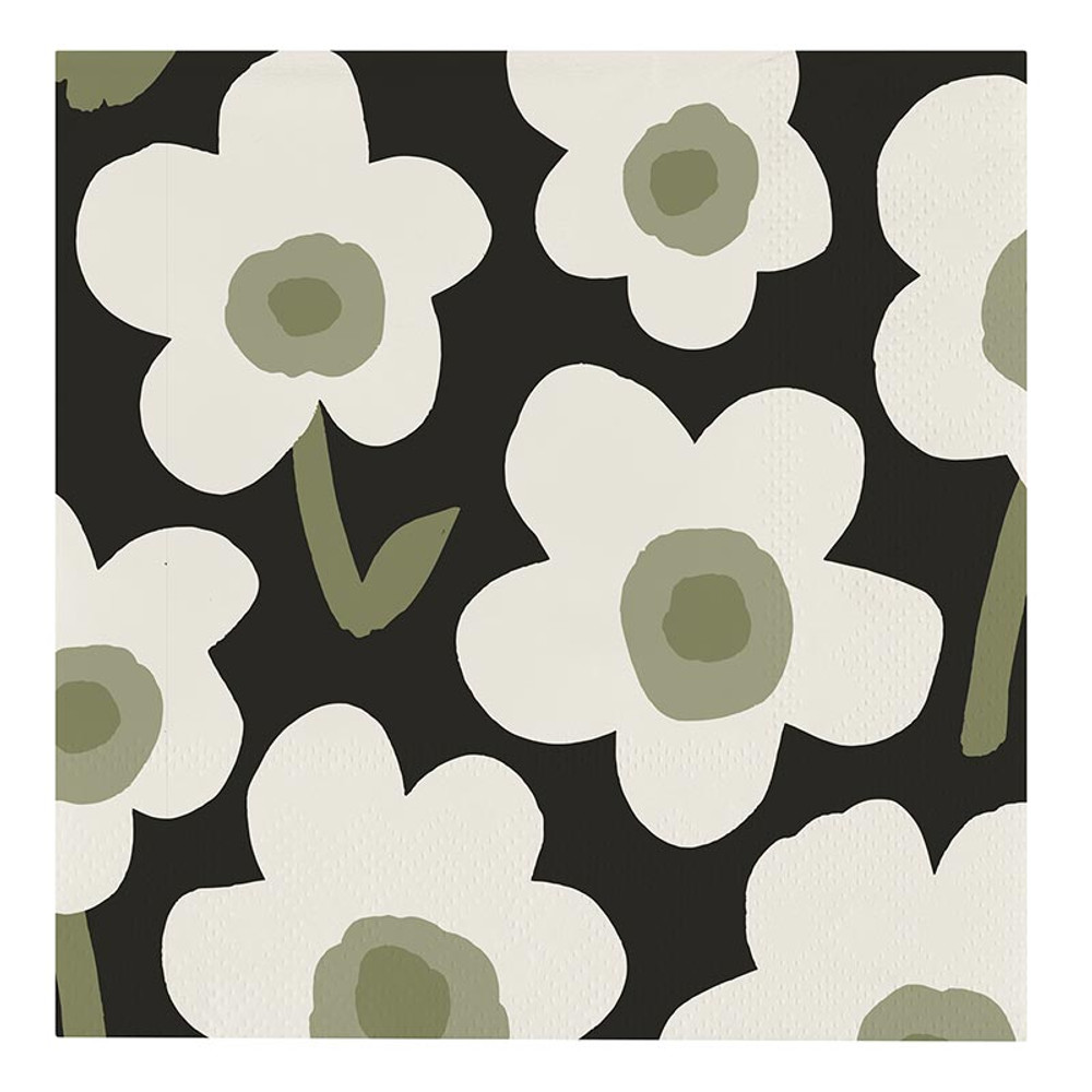 R0036 Cocktail Napkins - Black Flower