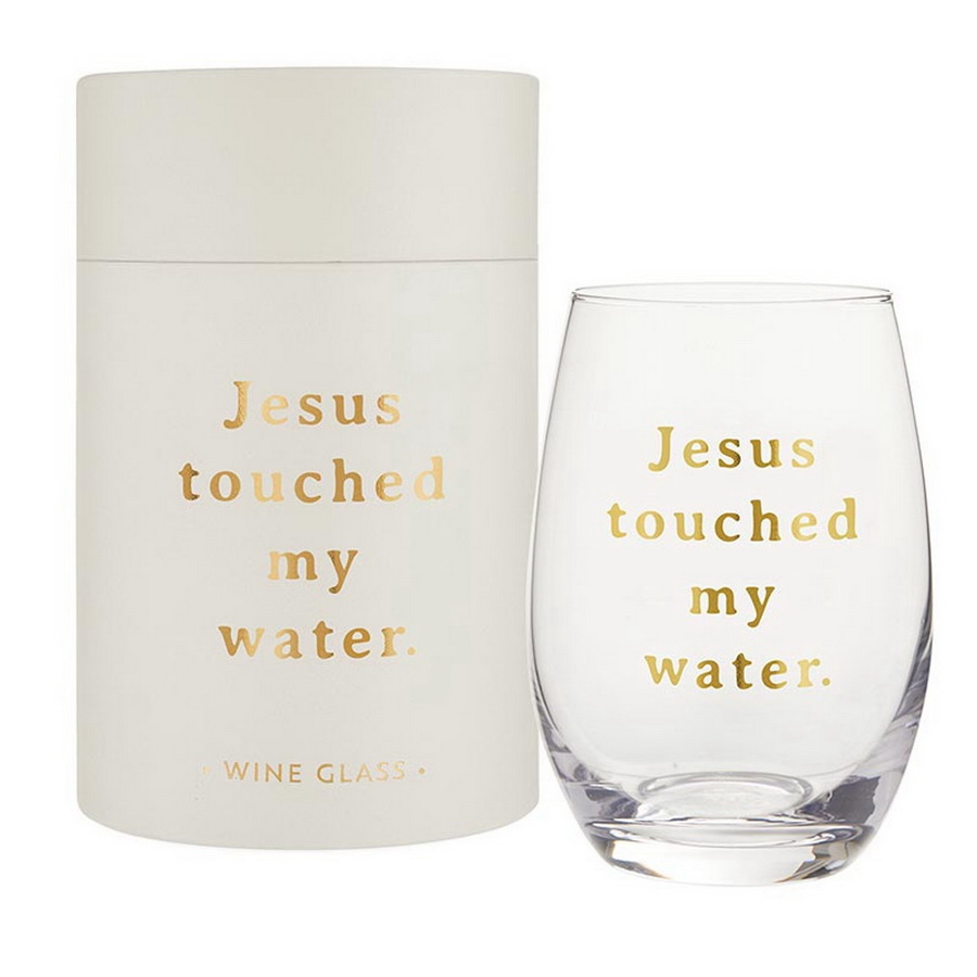 Picture of Christian Brands R1383 Sips Stemless Wine Glass - Jesus Touch My Water