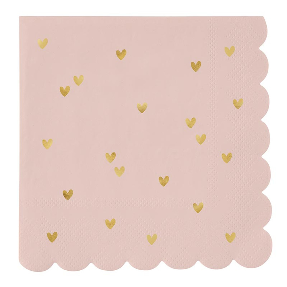 R0206 Scalloped Cocktail Napkins - Gold Foil Hearts