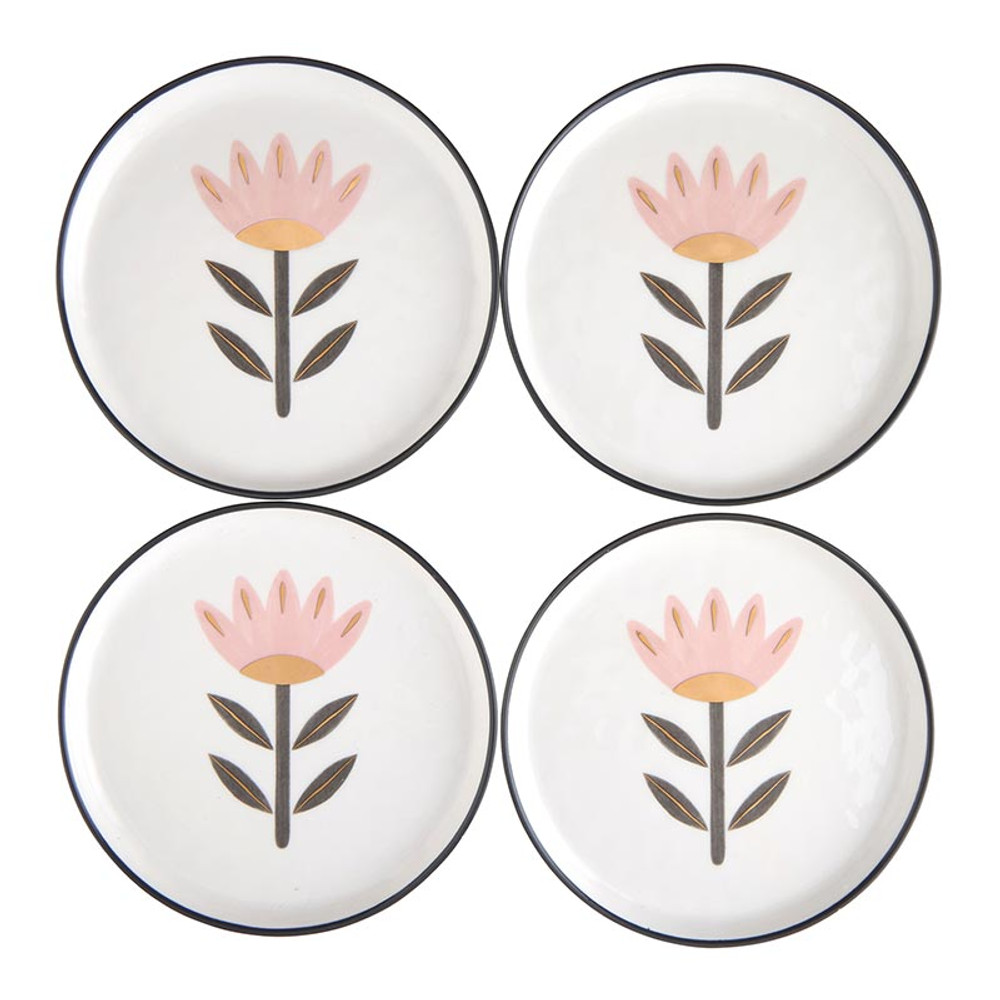 R0158 Ceramic Appetizer Plates - Flower, Set of 4