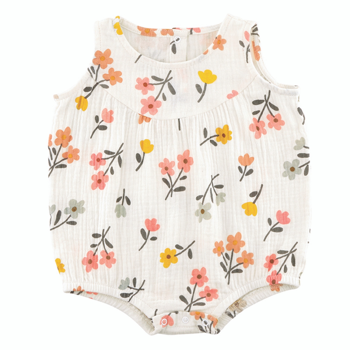 R1426-6 Sleeveless Muslin Romper for Babies, Bubble Floral - 3-6 Months