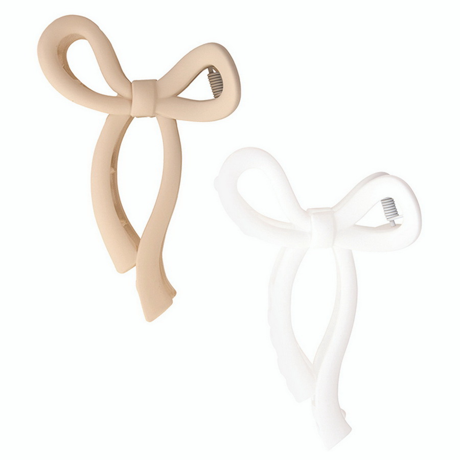 R0696 Claw Hair Clips - Flax & White Bow