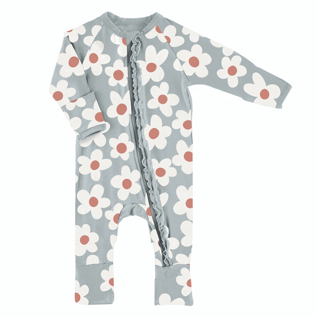 R1430-3 Cozy Romper with Ruffles for Babies, Floral - 0-3 Months