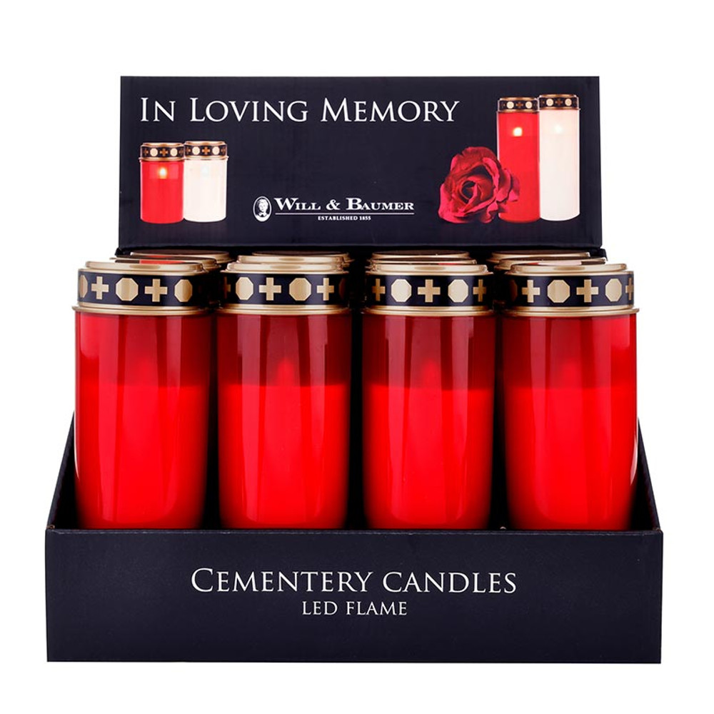 R2301 8 in. Red Cemetery LED Candle Light, Pack of 12