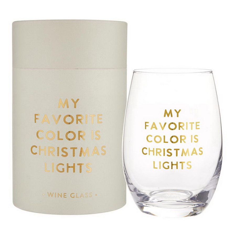 Picture of Christian Brands R0268 Holiday Stemless Wine Glass - My Favorite Color is Christmas Lights