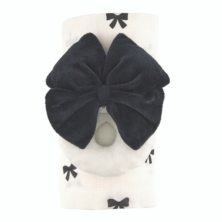 R1547 Stephan Baby Swaddles with Plush Rattle - Bows