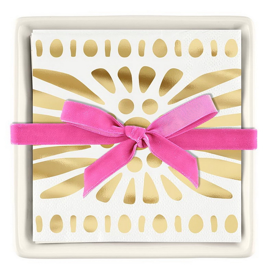 R0058 Ceramic Tray & Napkins - Moroccan Border