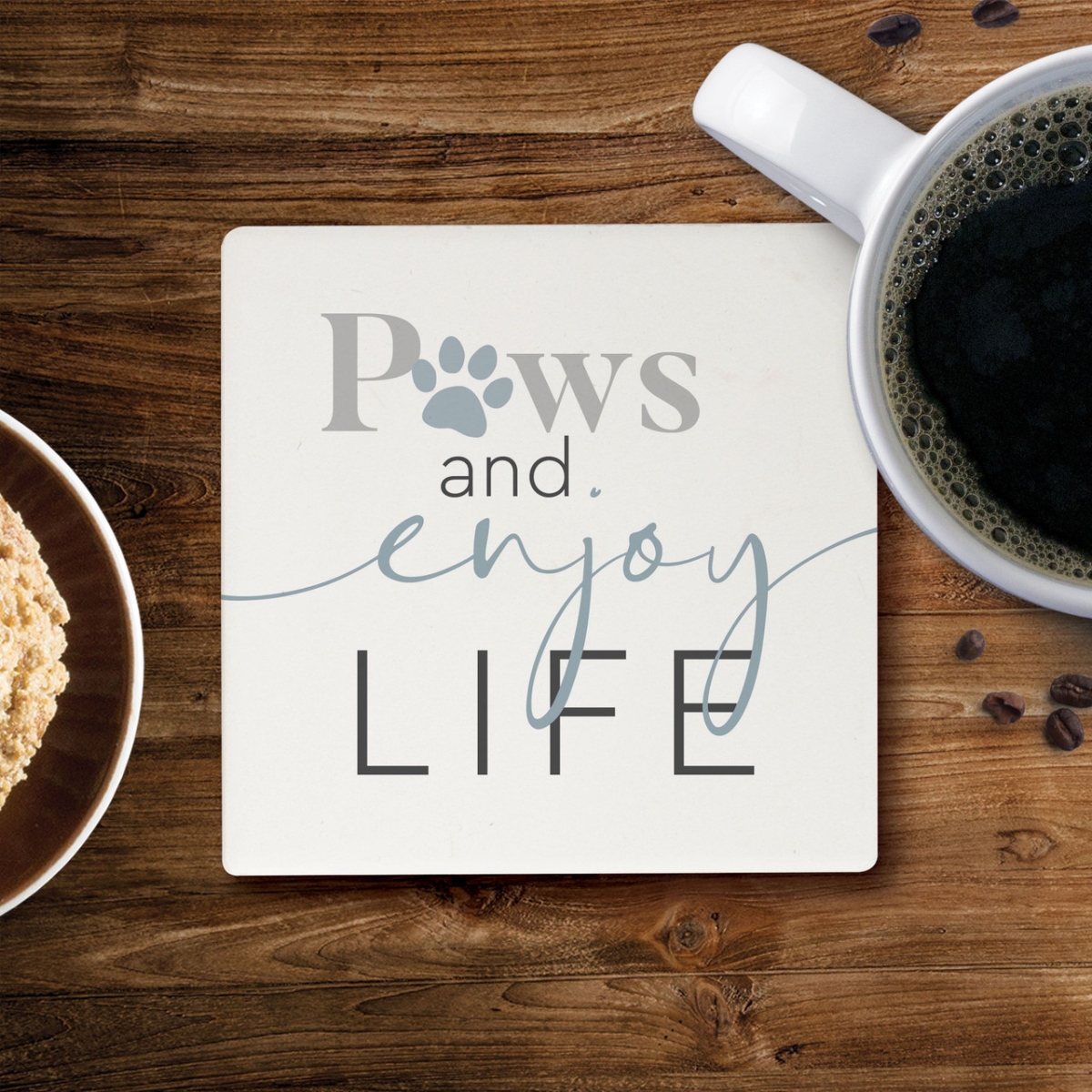 COA1687 4 x 4 in. Paws & Enjoys Ceramic Coaster