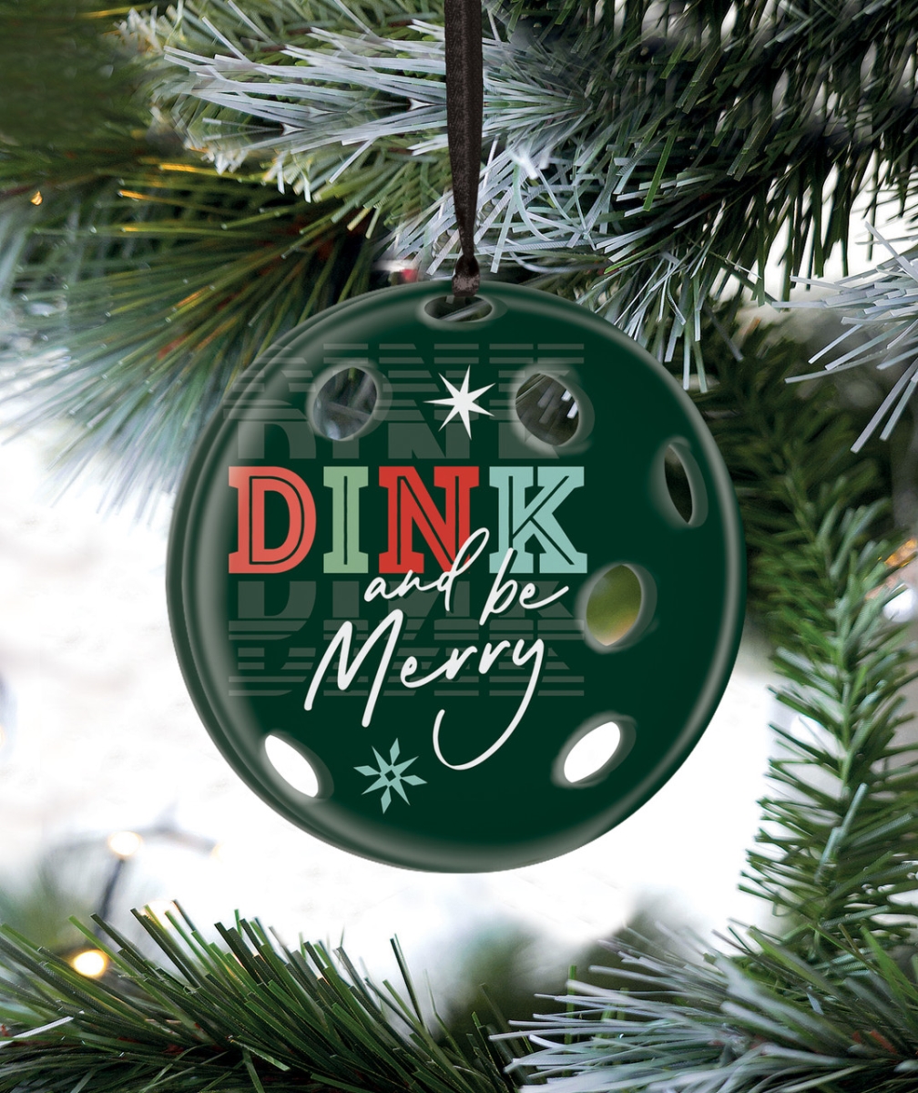 ORA0067 3.5 x 3.5 in. Dink & Be Merry Pickleball Ornament