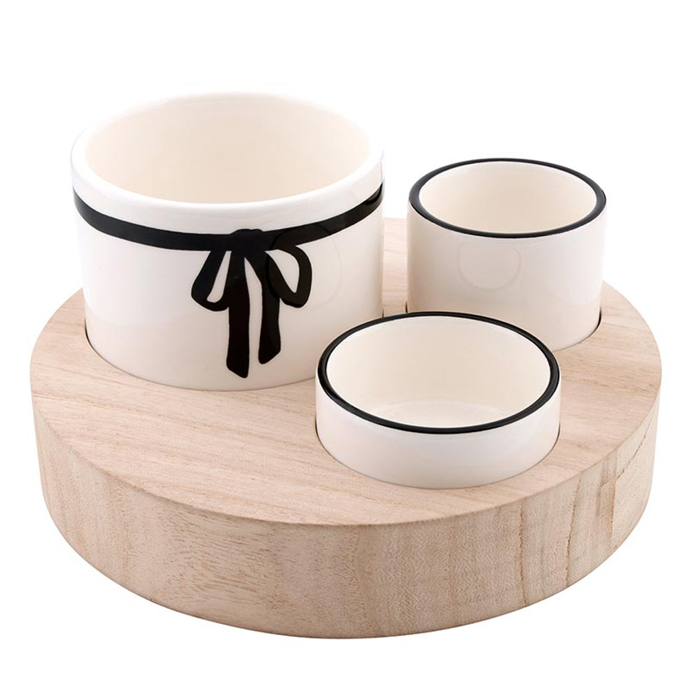 Picture of Christian Brands R0146 Trio Ceramic Bowls with Wood Base - Bow