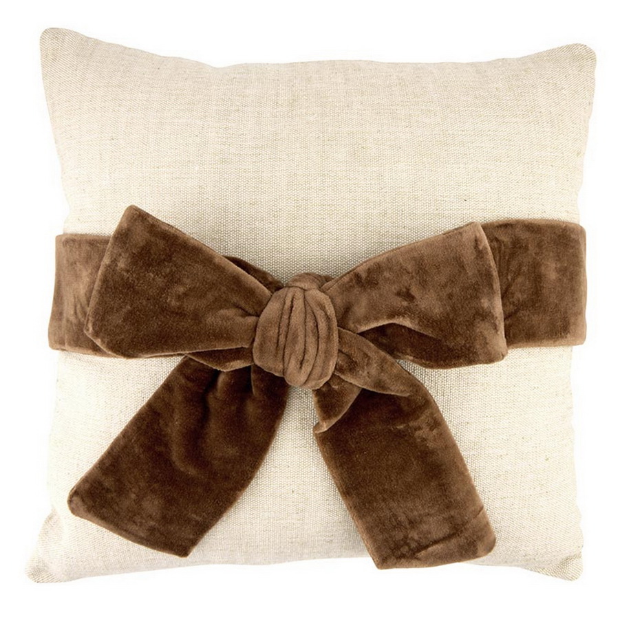 Picture of Christian Brands R0292 Holiday Velvet Bow Pillow - Light Brown