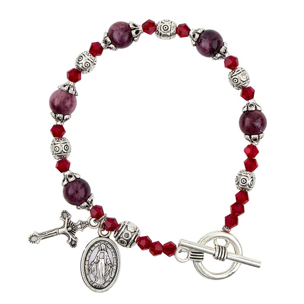 R2122 Garnet Madonna Del Parto Rosary Bracelet
