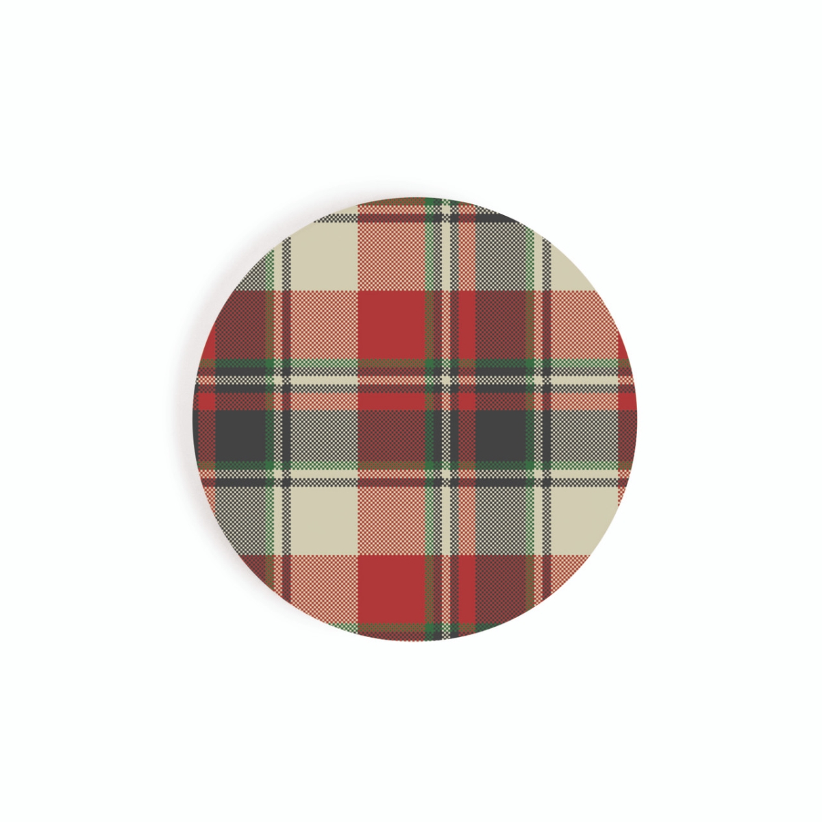 CST0802 2.75 in. Cream Plaid Ceramic Car Coaster