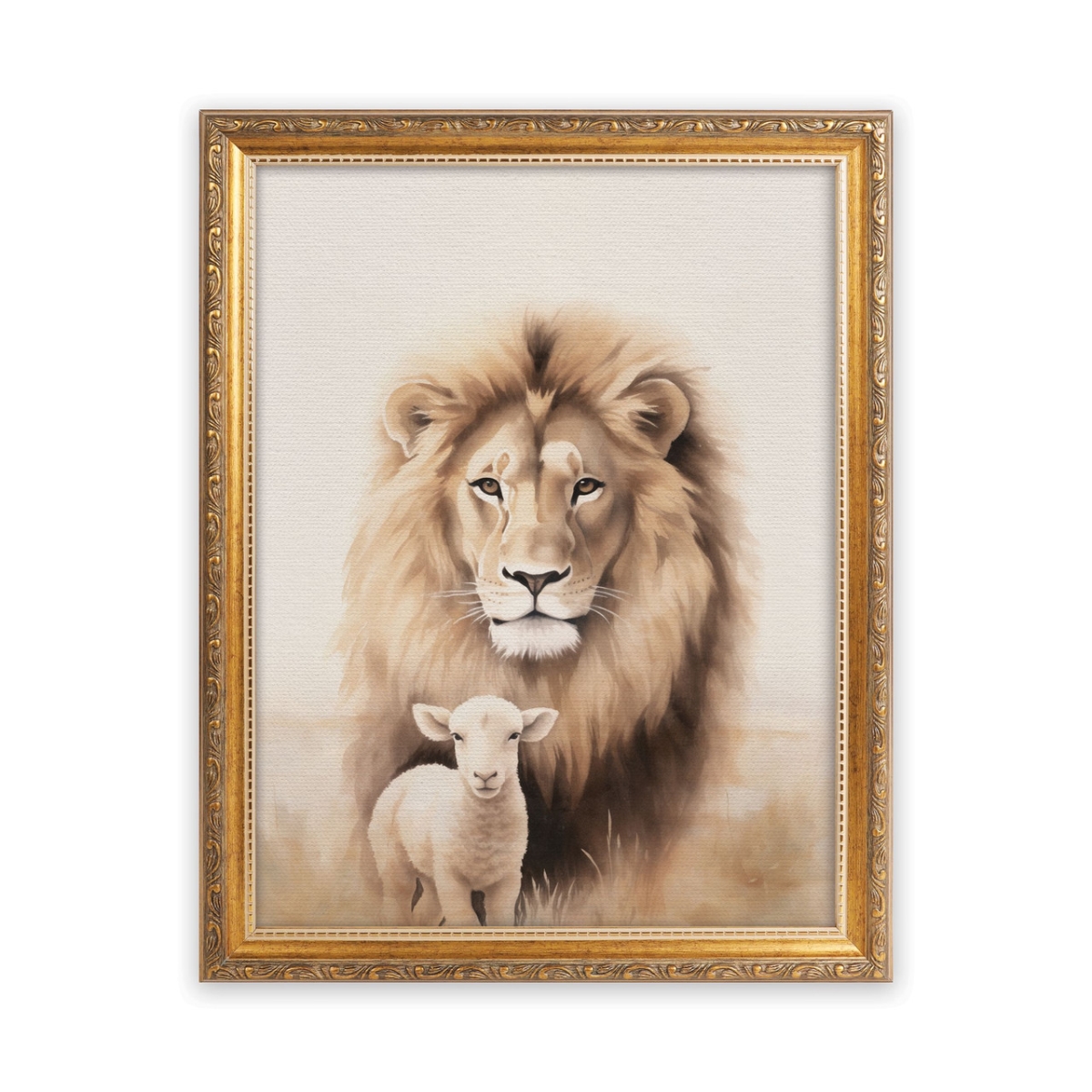 GFW0035 13.75 x 17.75 in. Lion & Lamb Gold Framed Art