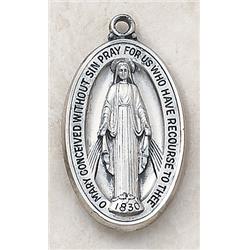 SS1645 Silver Miraculous Medal with 27 in. Chain - Large - Oval